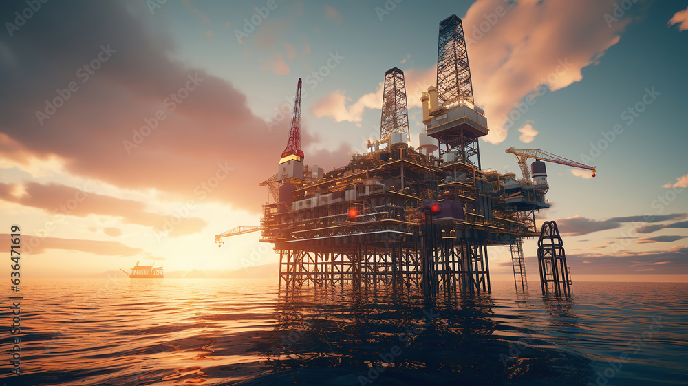 The offshore drilling rig boasts a towering structure