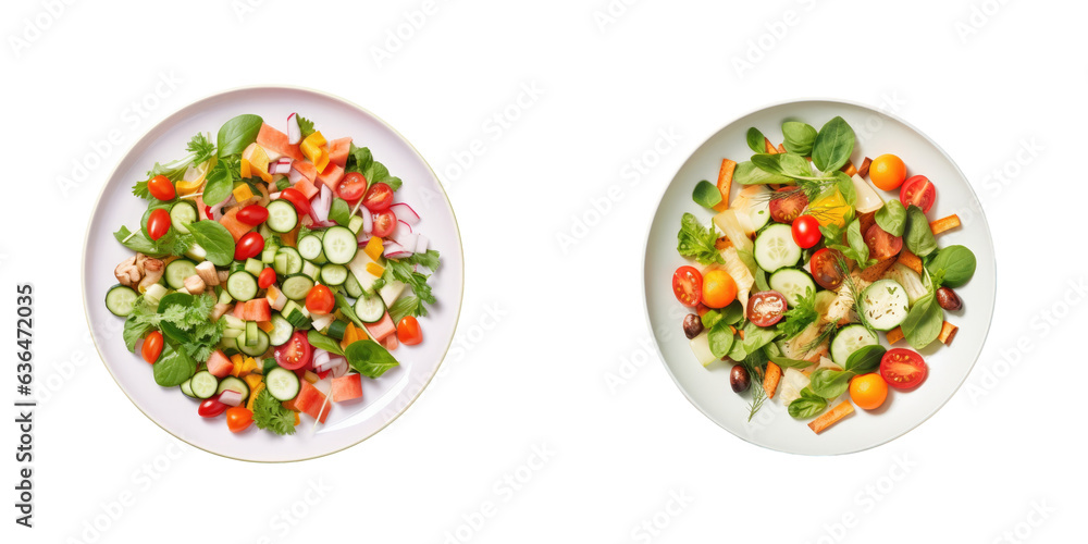 Vegetarian salad on transparent background with white plate Vegetarian salad on transparent background with white plate