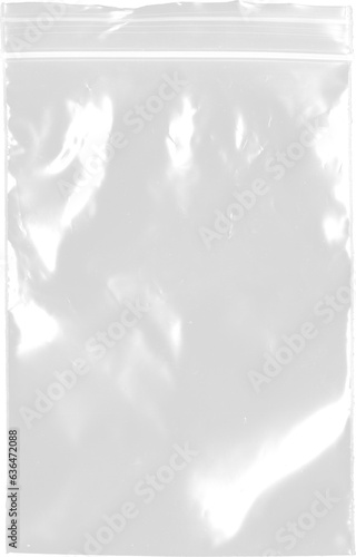 plastic transparent cellophane bag, texture looks blank and shiny, plastic surface is wrinkly, old, vintage realistic mockup for packaging food and goods, nylon bag with lock or zip crumpled, template