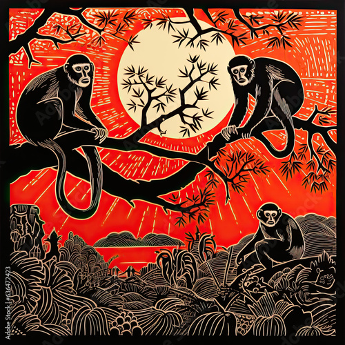 two monkeys in a tree art 