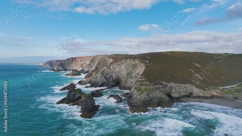 Cliffs over St Agnes from a drone, Cornwall, England, Europe