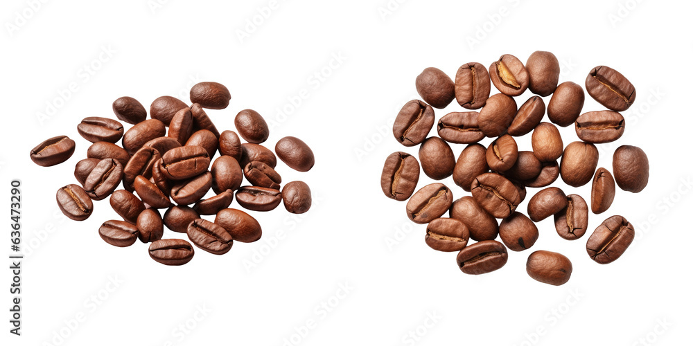 Obraz premium Roasted coffee beans displayed on transparent background with clipping path