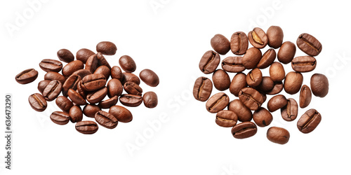Roasted coffee beans displayed on transparent background with clipping path