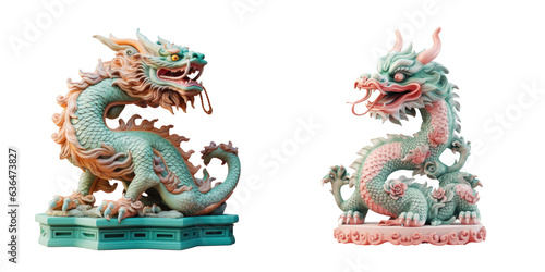 Dragon statue in Chinese style set against a transparent background
