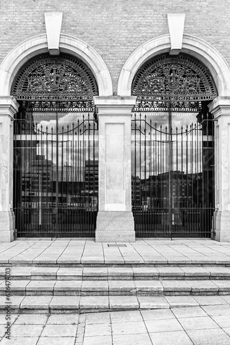 London, UK, 13 August 2023: Door detail
Gates of Old Billingsgate.
 photo