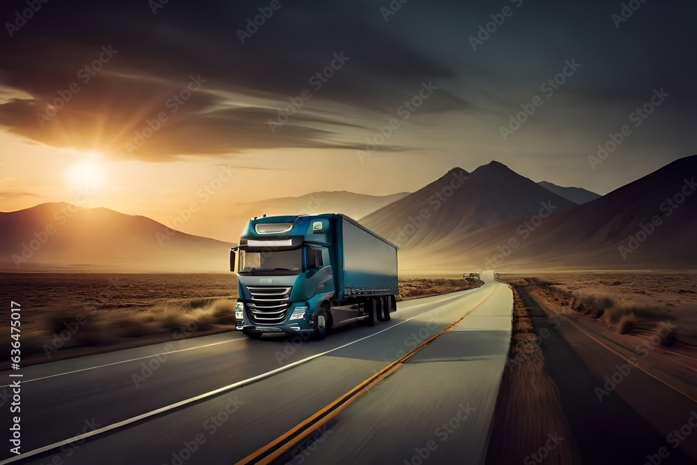 Semi Truck On Lonely Highway Beautiful Scenery 