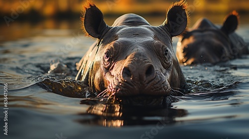 a rhino is in the water © maretaarining