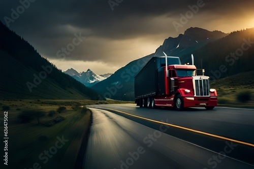 Semi Truck On Lonely Highway Beautiful Scenery 