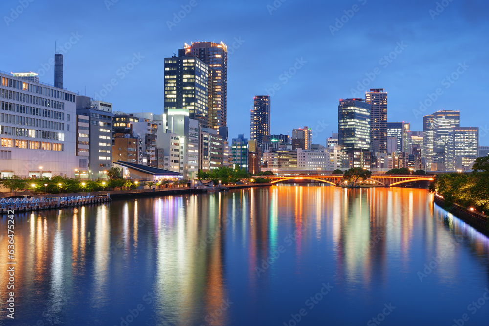 Naklejka premium Osaka, Japan CItyscape on the River
