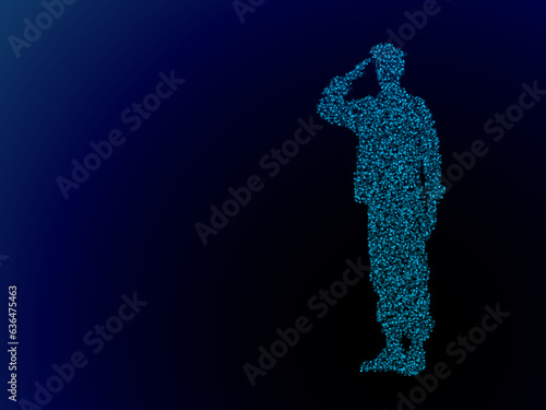 army soldier preforming a salute, full body polygonal vector graphic 