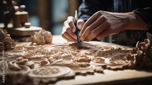 Creating a wooden table adorned with intricate carvings