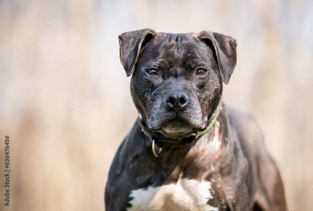 A senior Pit Bull Terrier mixed breed dog A senior Pit Bull Terrier mixed breed dog