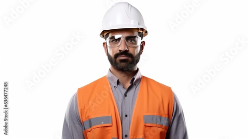 construction workers wear hard hats and an engineer wears a helmet for safety. on white background