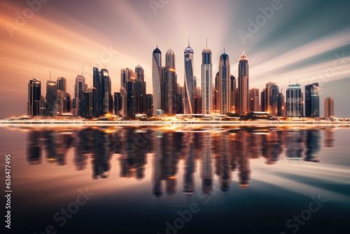 contemporary cityscape of Dubai Marina reflecting in the sea