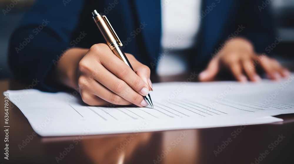 Close-up of a professional working on a document. generative ai Close-up of a professional working on a document. generative ai