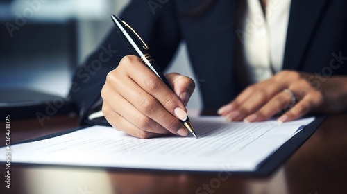 close up of a professional person signing a document. generative ai
