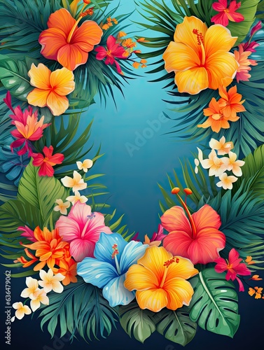 Hawaii Luau Personalize, Fill in the Blank, design Template Illustration and backgrounds for party and celebration printed invitations, posters, flyers, tropical, leaves, flowers, paradise, vacation