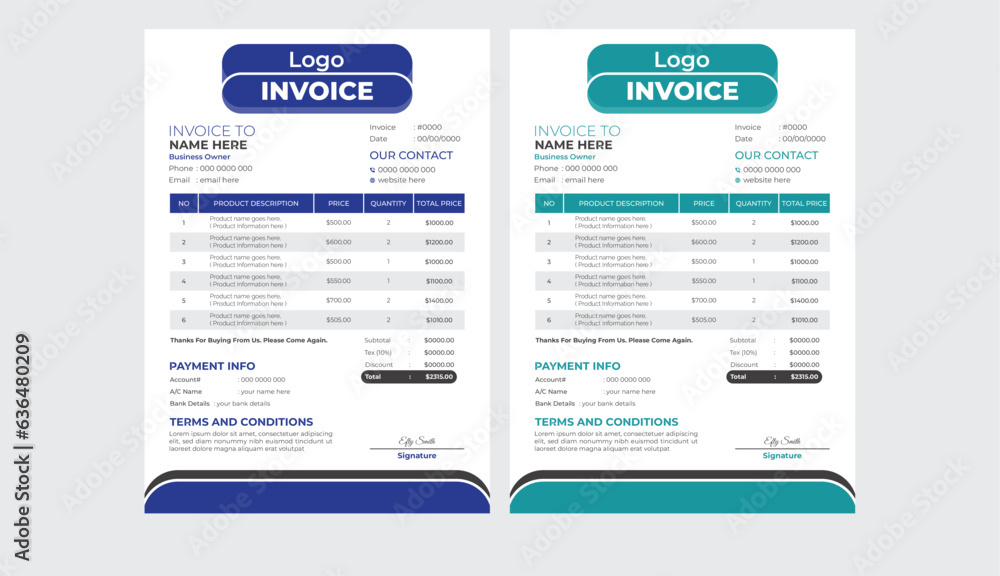 Simple Invoice Design with easy calculation layout 