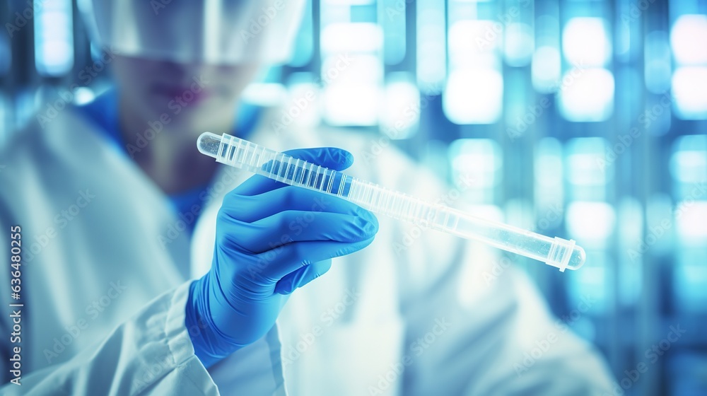 Medical laboratory test tube in chemistry biology lab test. Scientific research and development and healthcare concept background. generative ai Medical laboratory test tube in chemistry biology lab test. Scientific research and development and healthcare concept background. generative ai