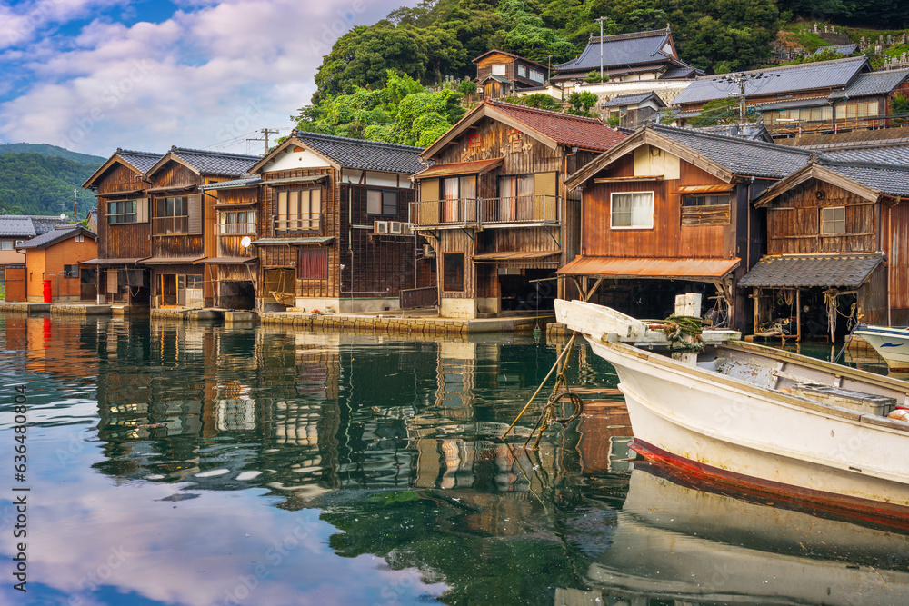Kyoto, Japan with Funaya boathouses on Ine Bay