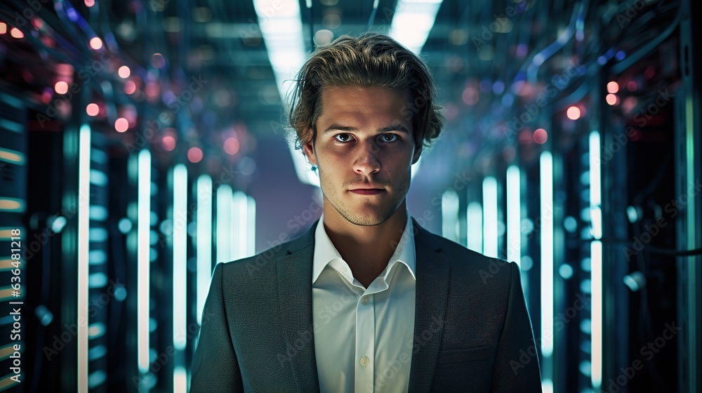 Fototapeta premium businessman in front of server computer and cloud computing