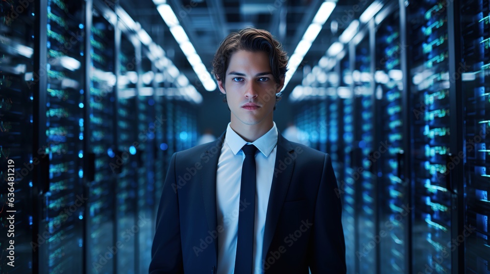 Fototapeta premium businessman in front of server computer and cloud computing