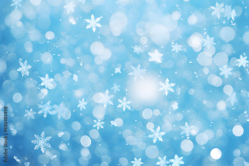 Christmas blue winter background with snowflakes