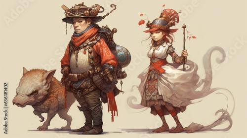 2 character designs in clockwork style. Generative AI