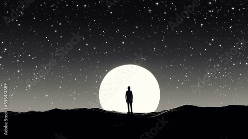 vibrant black and white wallpaper with a kid looking at the sky. Generative AI