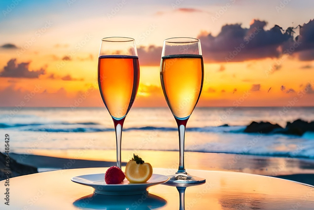 two glasses of champagne at sunset generated by al technology	