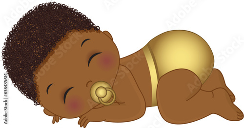 Vector Cute African American Baby boy Wearing Gold Diaper