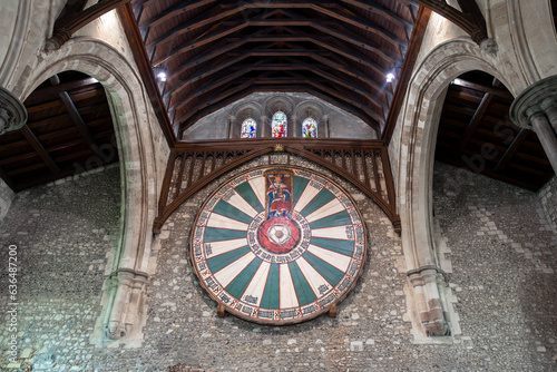 Obraz na plátne The medieval Round Table of King Arthur from the Arthurian legend, hanging on the wall in the Great Hall in Winchester, England, UK