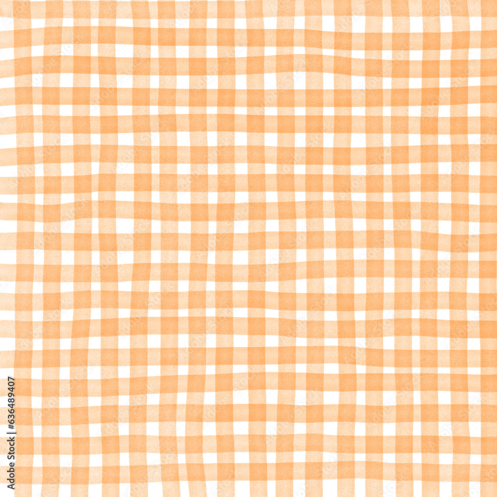 Orange Gingham Check Hand Drawn Background Orange Gingham Check Hand Drawn Background