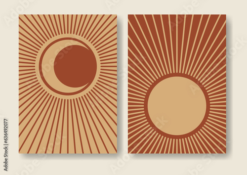 Sun and moon eclipse aesthetic minimalist poster set illustration