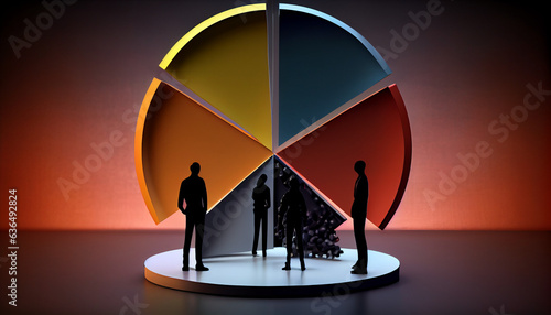 3d rendering people in front of symbol of pie chart on background, Ai generated image © TrendyImages