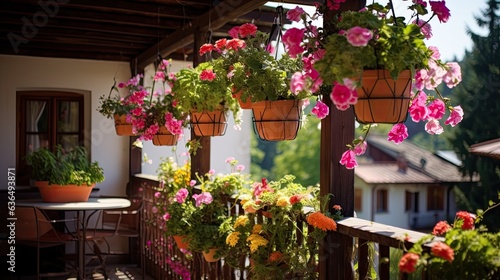 Nicely decorated balcony in the house hanging flowerpot © Adriana