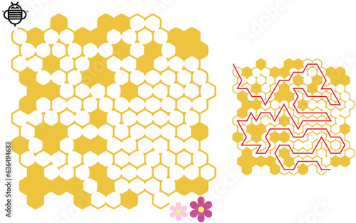 Honeycomb maze puzzle,labyrinth vector illustration for kids