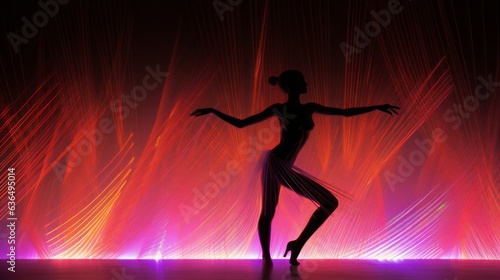 A silhouette of dancers against neon lights. Generative AI. 