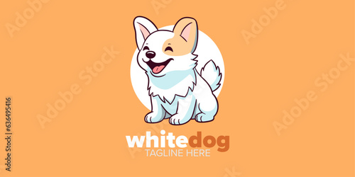 Cute White Dog Sitting Logo Mascot: Ideal Vector Illustration for Pet Shop, Veterinary, and Design Needs