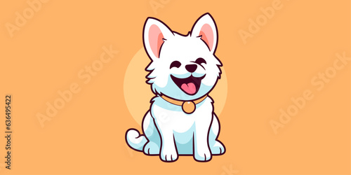 Cute White Dog Sitting Logo Mascot: Illustration Vector Ideal for Pet Shop, Veterinary, and Design Projects