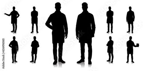 Hand-drawn healthcare worker. Happy smiling doctor with a stethoscope. A doctor in a white coat poses. Different color options. Vector flat style illustration set isolated on white	