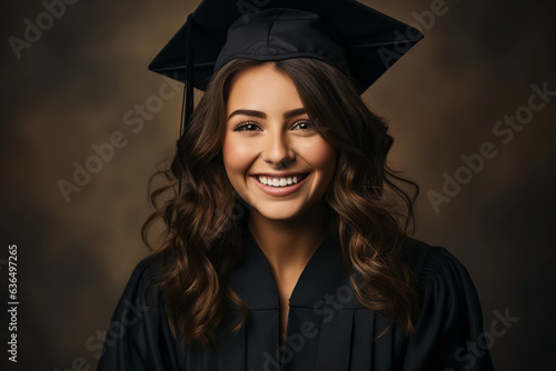 Happy and beautiful asian woman graduate smiling in graduation cap and gown