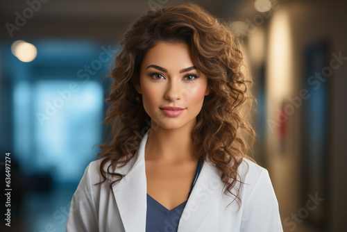 Wallpaper Mural Portrait of a smiling female doctor in white coat standing in hospital corridor Torontodigital.ca