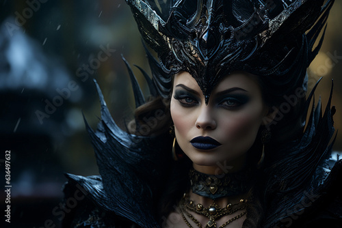 Fairy tale villain portray a woman in black, halloween costume concept photo