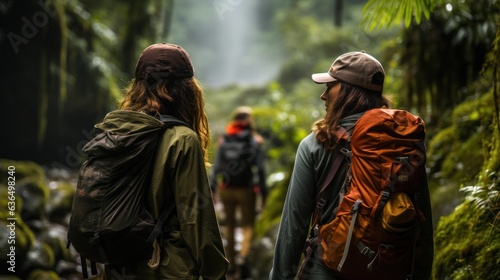 two brave women following trail in a rain forest