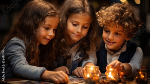 children lighting up candels 