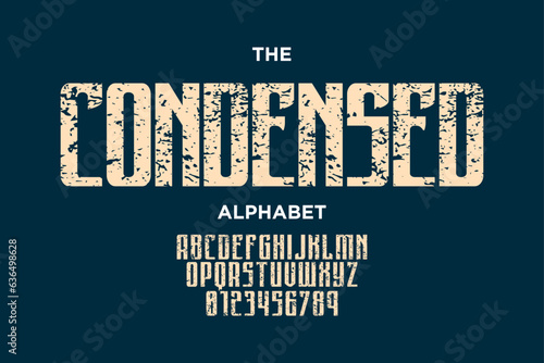 Vintage grunge alphabet design. Modern stylized font and number