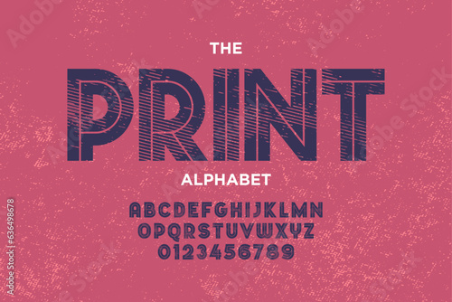 Vintage grunge alphabet design. Modern stylized font and number
