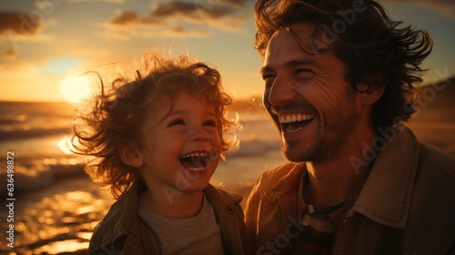 father and son enjoying summer and laughing out loud