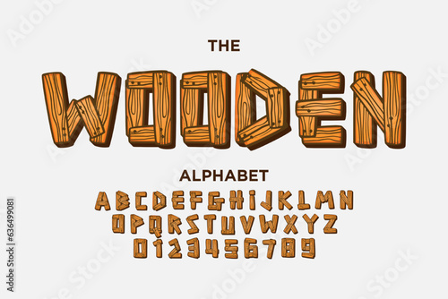 cartoon alphabet font with wood texture effect